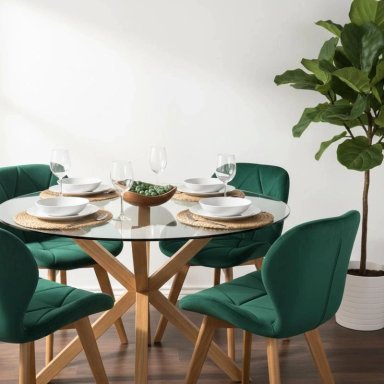 COMEDOR MESA REDONDA EQUIZ 100CM + 4 SILLAS RUBIK VERDE ESMERALDA - 4