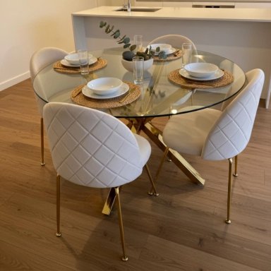COMEDOR MESA EQUIZ 100CM (PATAS X DORADA) + 4 SILLAS ADELA BEIGE - 1