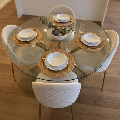 COMEDOR MESA EQUIZ 100CM (PATAS X DORADA) + 4 SILLAS ADELA BEIGE - 2