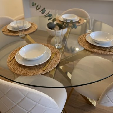 COMEDOR MESA EQUIZ 100CM (PATAS X DORADA) + 4 SILLAS ADELA BEIGE - 3