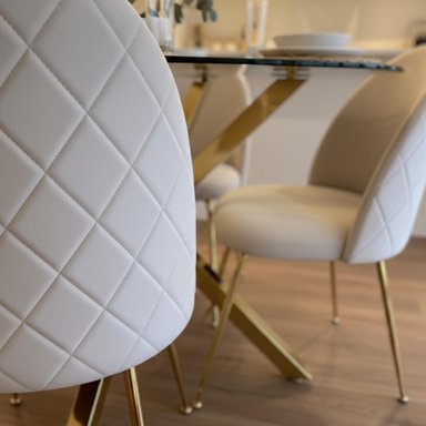COMEDOR MESA EQUIZ 100CM (PATAS X DORADA) + 4 SILLAS ADELA BEIGE - 4