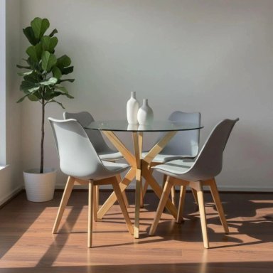 COMEDOR MESA REDONDA EQUIZ 100CM + 4 SILLAS TULIP GRIS - 1
