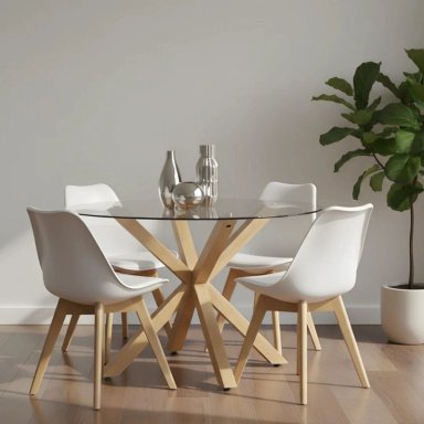 COMEDOR MESA REDONDA EQUIZ 100CM + 4 SILLAS TULIP BLANCO - 1