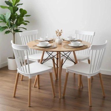 COMEDOR REDONDO SHANNA 80 CM + 4 SILLAS WINDSOR BLANCO - 1