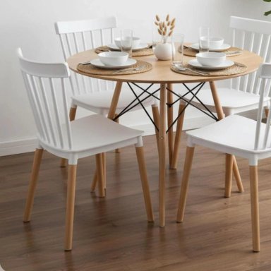 COMEDOR REDONDO SHANNA 80 CM + 4 SILLAS WINDSOR BLANCO - 2
