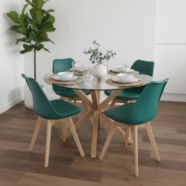 COMEDOR MESA REDONDA EQUIZ 100CM + 4 SILLAS TULIP VERDE ESMERALDA - 1