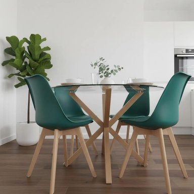 COMEDOR MESA REDONDA EQUIZ 100CM + 4 SILLAS TULIP VERDE ESMERALDA - 2