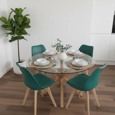 COMEDOR MESA REDONDA EQUIZ 100CM + 4 SILLAS TULIP VERDE ESMERALDA - 3