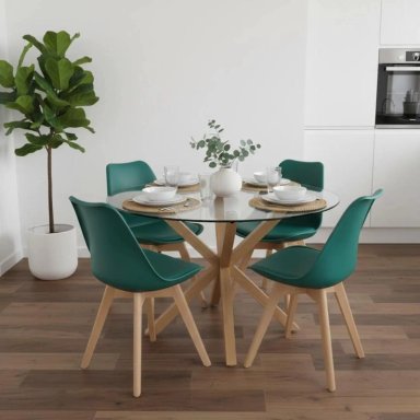 COMEDOR MESA REDONDA EQUIZ 100CM + 4 SILLAS TULIP VERDE ESMERALDA - 4