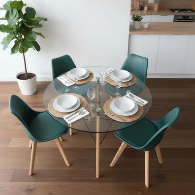 COMEDOR MESA REDONDA ELIDA 100CM + 4 SILLAS TULIP VERDE ESMERALDA - 2