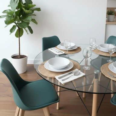 COMEDOR MESA REDONDA ELIDA 100CM + 4 SILLAS TULIP VERDE ESMERALDA - 3