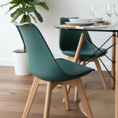 COMEDOR MESA REDONDA ELIDA 100CM + 4 SILLAS TULIP VERDE ESMERALDA - 4