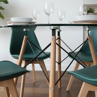 COMEDOR MESA REDONDA ELIDA 100CM + 4 SILLAS TULIP VERDE ESMERALDA - 5