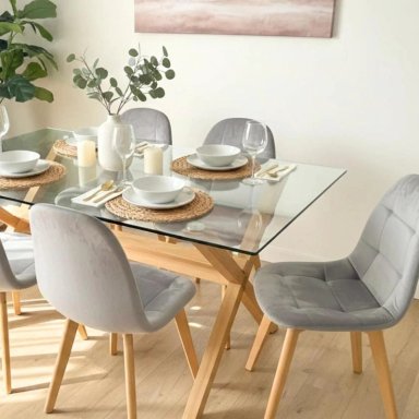 COMEDOR MESA XINIA 140X90 + 6 SILLAS VORAK VELVET GRIS - 2