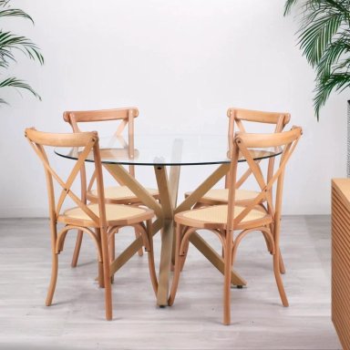 COMEDOR MESA REDONDA EQUIZ 100CM + 4 SILLAS CROSSBACK MADERA - 1
