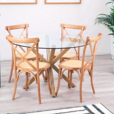COMEDOR MESA REDONDA EQUIZ 100CM + 4 SILLAS CROSSBACK MADERA - 2