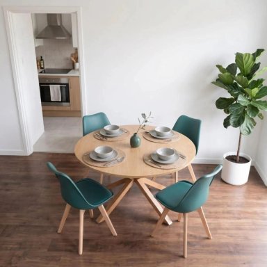 COMEDOR MESA REDONDA EQUIZ WOOD 100CM + 4 SILLAS TULIP VERDE ESMERALDA - 2