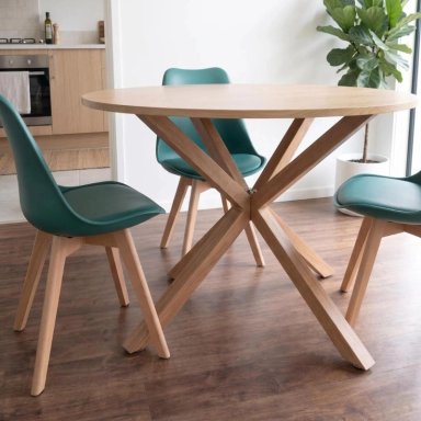 COMEDOR MESA REDONDA EQUIZ WOOD 100CM + 4 SILLAS TULIP VERDE ESMERALDA - 3
