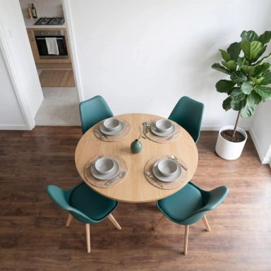 COMEDOR MESA REDONDA EQUIZ WOOD 100CM + 4 SILLAS TULIP VERDE ESMERALDA - 4