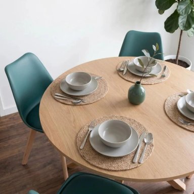 COMEDOR MESA REDONDA EQUIZ WOOD 100CM + 4 SILLAS TULIP VERDE ESMERALDA - 5