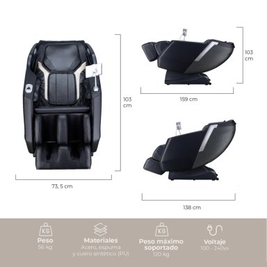 SILLÓN MASAJES RELAN R3000 1 CUERPO NEGRO SEGUNDA GENERACIÓN RECLINABLE CON GRAVEDAD ZERO - 5