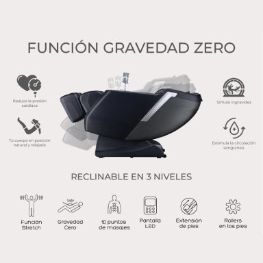 SILLÓN MASAJES RELAN R3000 1 CUERPO NEGRO SEGUNDA GENERACIÓN RECLINABLE CON GRAVEDAD ZERO - 8