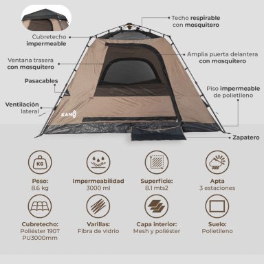 CARPA KANO PARA 6 PERSONAS ENCO CAMPING AUTOMÁTICA INSTANT IMPERMEABLE - 9