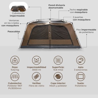 CARPA KANO PARA 10 PERSONAS BAKER CAMPING AUTOMÁTICA INSTANT IMPERMEABLE - 11
