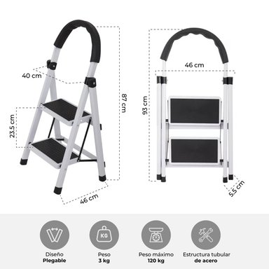 ESCALERA HALTEN TABURETE PLEGABLE 2 PELDAÑOS ANTIDESLIZANTES - 2