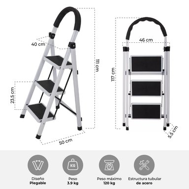 ESCALERA HALTEN TABURETE PLEGABLE 3 PELDAÑOS ANTIDESLIZANTES - 2