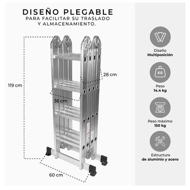 ESCALERA PLEGABLE HALTEN MULTIPROPÓSITO 16 PELDAÑOS - 4