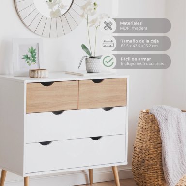CÓMODA RELAN BLANCO VELADOR TOP LIVING ALOE CAJONERA NÓRDICA - 5
