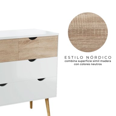 CÓMODA RELAN BLANCO VELADOR TOP LIVING ALOE CAJONERA NÓRDICA - 6