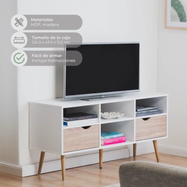RACK TV RELAN BLANCO TOP LIVING BOLONIA CON CAJONES 117CM NÓRDICO - 3
