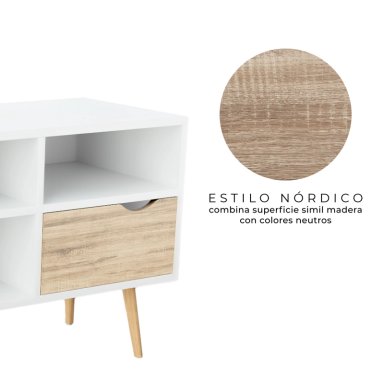 RACK TV RELAN BLANCO TOP LIVING BOLONIA CON CAJONES 117CM NÓRDICO - 4