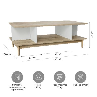 MESA CENTRO RELAN TOP LIVING BARI RECTANGULAR LATERAL NÓRDICA MADERA - 3