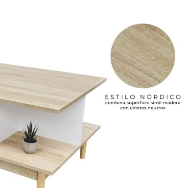 MESA CENTRO RELAN TOP LIVING BARI RECTANGULAR LATERAL NÓRDICA MADERA - 5