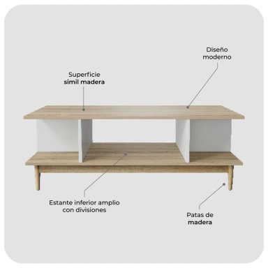 MESA CENTRO RELAN TOP LIVING BARI RECTANGULAR LATERAL NÓRDICA MADERA - 6