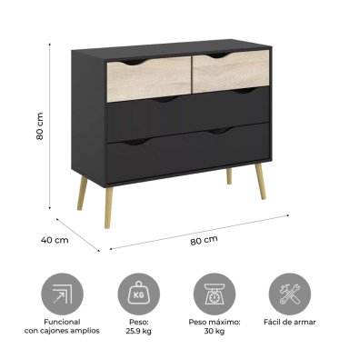 CÓMODA RELAN NEGRO VELADOR TOP LIVING ALOE CAJONERA - 3