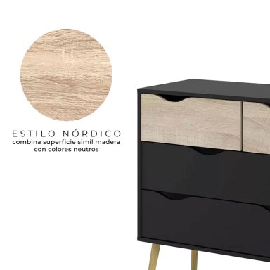 CÓMODA RELAN NEGRO VELADOR TOP LIVING ALOE CAJONERA - 5
