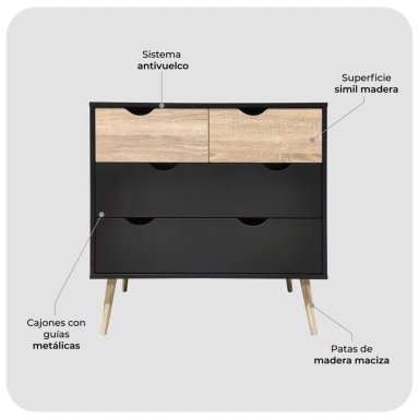 CÓMODA RELAN NEGRO VELADOR TOP LIVING ALOE CAJONERA - 6