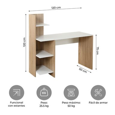 ESCRITORIO CON LIBRERO TOP LIVING MAPLE NÓRDICO ESTANTES - 3