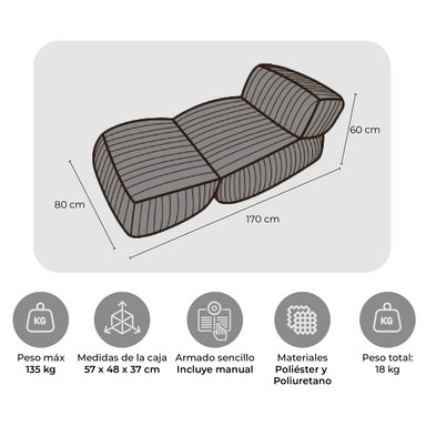 SILLÓN POUF / PUFF PLEGABLE RELAN OTTO CON APOYAPIES - 3