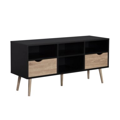 RACK DE TV TOP LIVING BOLONIA BLACK CON CAJONES NÓRDICO - 1