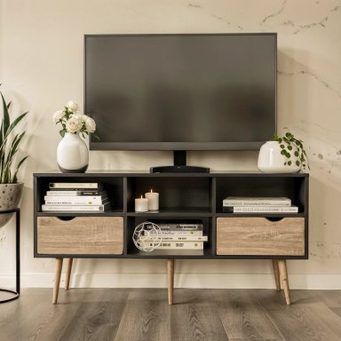 RACK DE TV TOP LIVING BOLONIA BLACK CON CAJONES NÓRDICO - 2