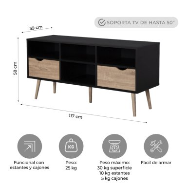 RACK DE TV TOP LIVING BOLONIA BLACK CON CAJONES NÓRDICO - 3