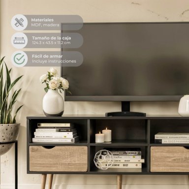 RACK DE TV TOP LIVING BOLONIA BLACK CON CAJONES NÓRDICO - 5