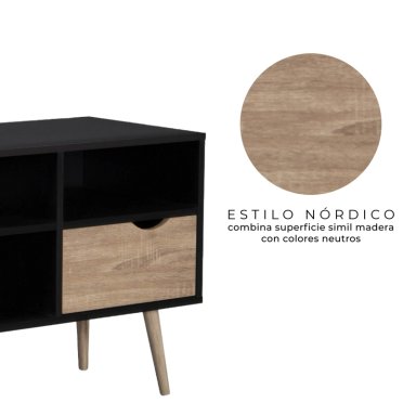 RACK DE TV TOP LIVING BOLONIA BLACK CON CAJONES NÓRDICO - 6