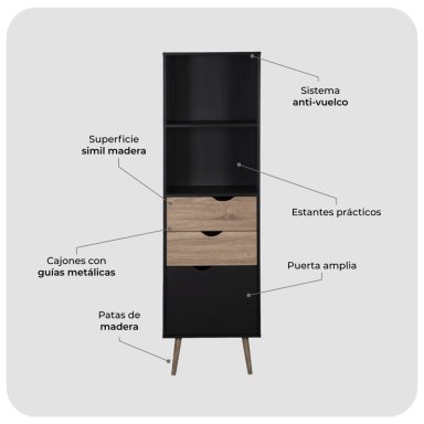 Librero con Cajones  Gotemburgo Black Estilo Nórdico Relan - 4