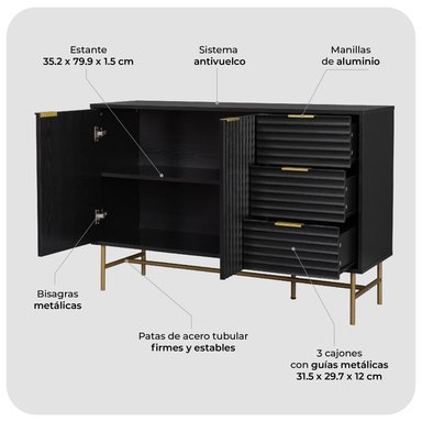 APARADOR BUFFET NEGRO DORADO TOP LIVING BROOKLYN VAJILLERO - 6